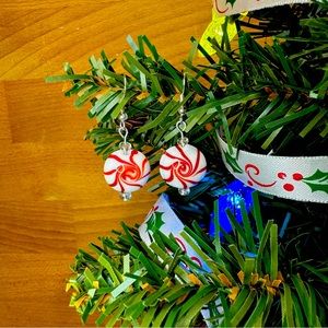 Handmade Lamp work Glass Peppermint Earrings